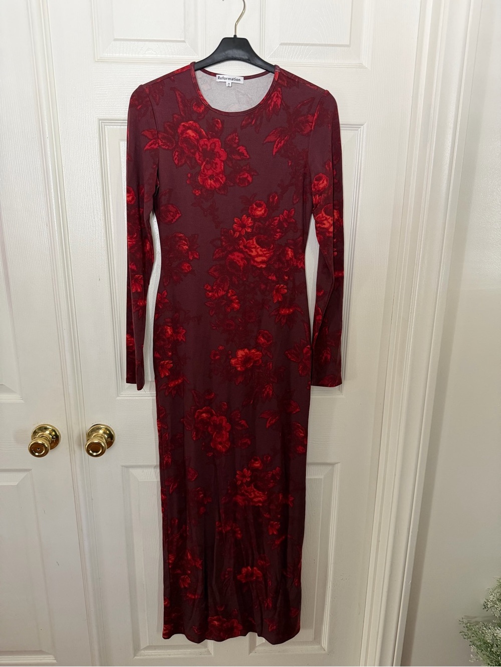 Reformation Tommie Knit Maxi Dress Burgundy Floral Chianti XS Flawless